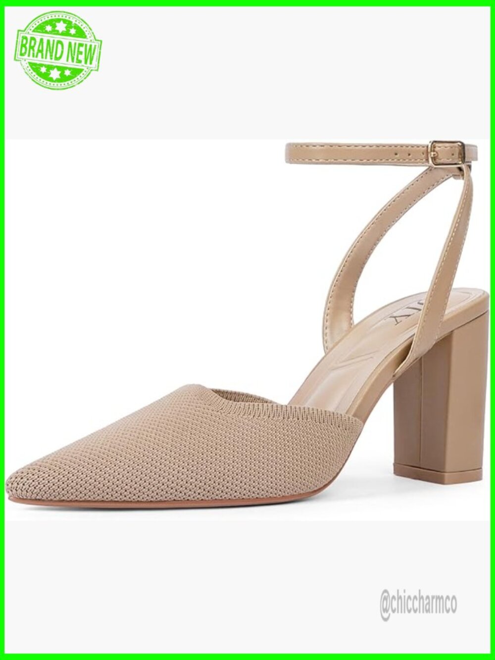 Chunky Block Heel Slingback Pumps Pointed Toe Closed Toe Heels for Work Party